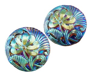 1pc Handgemachtes Böhmisches Glas Kristall-Gelb AB Glänzendes Gold-Kuppel-Button Blume Größe 8, 18mm