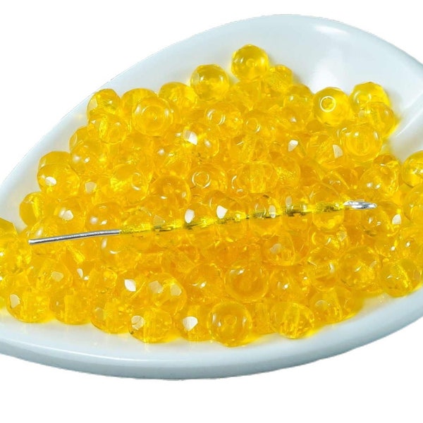 Honey Yellow Clear Czech Glass Faceted Rondelle Beads Rondelles Fire Polished 5mm x 3mm 50pcs