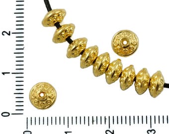 30pcs Antique Gold Tone Small Spacer Rondelle Flat Round Bead Bali Czech Metal Findings 6mm x 4mm
