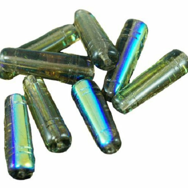 Métallique Iris Clair Brun Verre tchèque Tube Tuyau en Corne, Perles 18 mm x 5 mm 10pcs