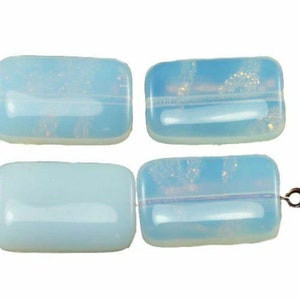 Sea Opal Moonstone White Czech Glass Flat Rectangle Beads 18mm x 12mm 8pcs