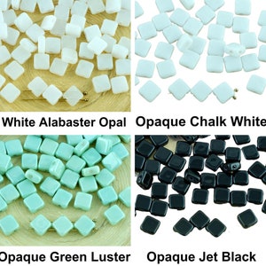 30pcs Rhombus Flat Square Silky 2 Two Hole Czech Glass Beads 6mm