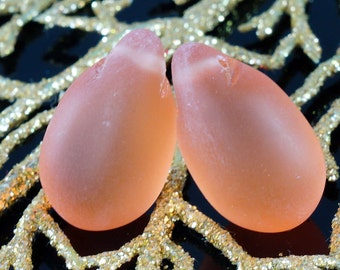 Large Matte Valentine Pink Czech Glass Teardrop Beads Focal Pendant Bohemian 15mm x 24mm 4pcs