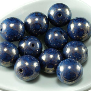 Große Undurchsichtige Royal Blau Bronze Travertin Tschechische Glas Rund Perlen 12mm 8pcs