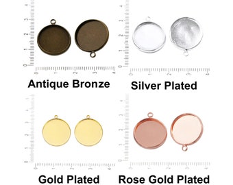 4pcs Flat Round Pendant Cabochon Setting Cameo Tray Metal Findings 18mm Hole 1.5mm