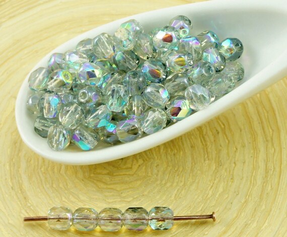 100 Tschechische Glasperlen, 3mm Facettiert & Feuerpoliert - Kristall-Kupfer-Regenbogen Für Schmuck & Deko
