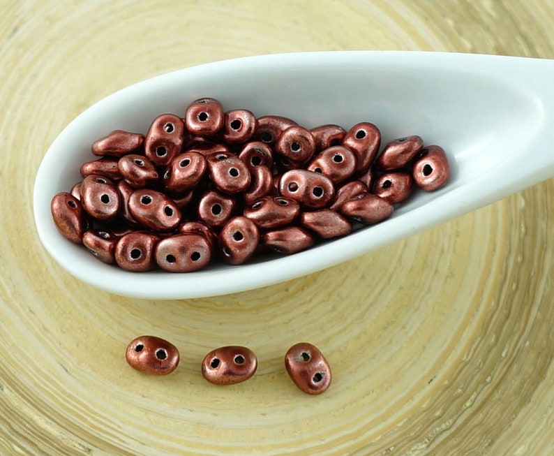 20g New Finish Metalust Superduo Czech Glass Seed Beads Two Hole Super Duo 2.5mm x 5mm Burnt Copper