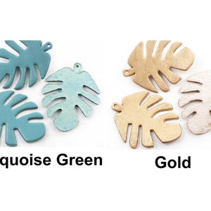 2pcs Exclusive Natural Genuine Colored Leather Monstera Leaf Charm Pendant Earring Jewelry Making Supply 50mm x 39mm