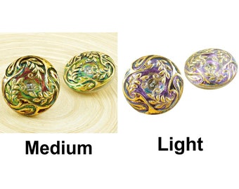 1pc Gold Vitrail Tree Leaf Branch Round Large Handmade Czech Glass Button Size 12 27mm