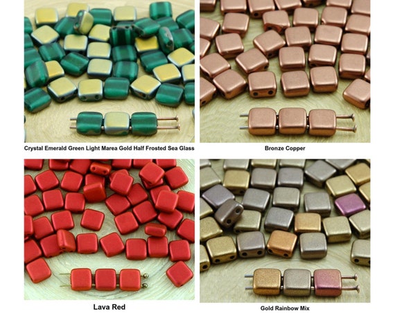 6 TWO HOLE CZECH GLASS SQUARE RECTANGULAR SPACER BEADS - 40PCS mm