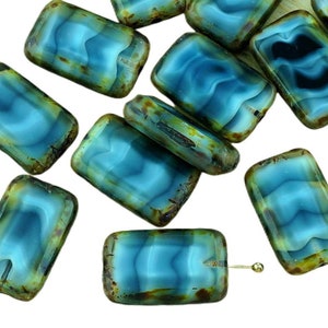 4pcs Picasso Argento chiaro di Luna a Strisce Tabella di Taglio Rettangolo Piatto ceca Perle di Vetro 10mm x 16mm