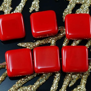 Large Opaque Red Czech Glass Flat Square Beads 10mm 10pcs