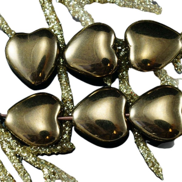 Opaque Metallic Bronze Czech Glass Flat Heart Beads Valentine Love 11mm 12pcs