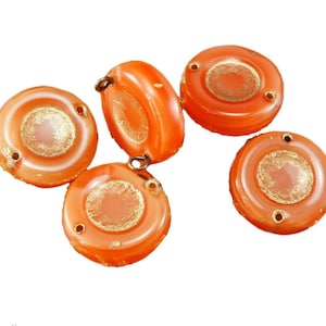 Rare Orange Opal Matte Gold Halloween Flat Round 2 Two Hole Czech Glass Beads 15mm 6pcs