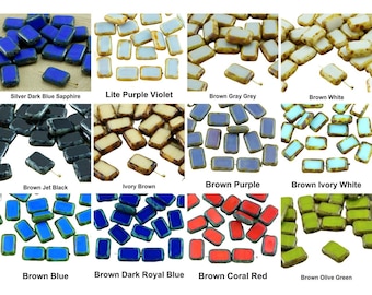 8pcs Picasso Opaque Table Cut Flat Rectangle Czech Glass Beads 8mm x 12mm