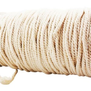 5m 16.5ft 5.5yds Ecru Cream White Cotton Cord Natural Twisted Rope Craft Macrame Weaving Beading Twine String 3mm .12in