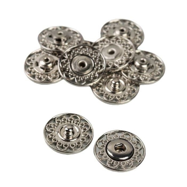 Boutons de couture métalliques décoratifs sur Cuir Vintage Noir Pour laiton fournitures artisanat bouton pression d = 21mm 5 pièces Couleur