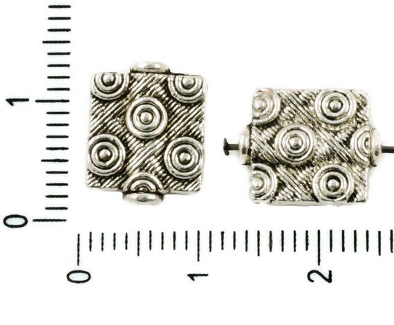 12pcs Antique Silver Tone Flat Rectangle Tube Circle Striped Beads