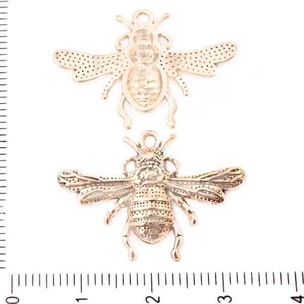 2pcs Antique Gold Plated Large Bee Insect Pendants Charms Czech Metal Findings 20mm x 28mm Hole 1.5mm