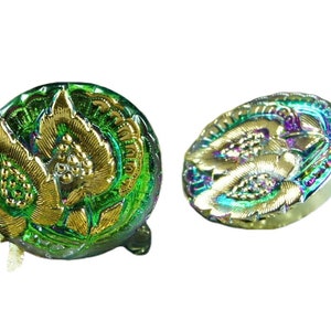 1pc Handmade Czech Glass Button Gold Leaves Crystal Green Size 10, 20mm