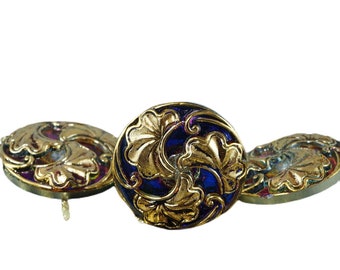 1pc Handmade Czech Glass Button Large Gold Leaf Flower Dichroic Vitrail Medium Size 12, 27mm