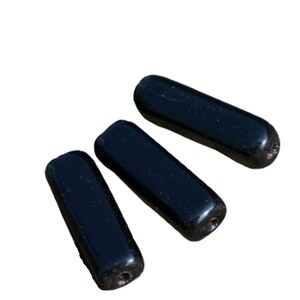 Opaque Black Czech Glass Flat Rectangle Tube Beads Bohemian 15mm x 5mm 24pcs