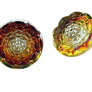 1pc Crystal Purple Yellow Volcano Dichroic Vitrail Silver Small Flower Handmade Czech Glass Button Size 6, 13.5mm