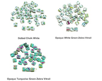 20pcs Peacock Tile Czech Glass Beads 2 Two Hole Flat Square 6mm x 6mm