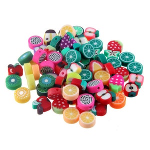 16pcs Mix Fruit Round Polymer Clay Beads Handmade Jewelry Findings 8-10mm Hole 1mm