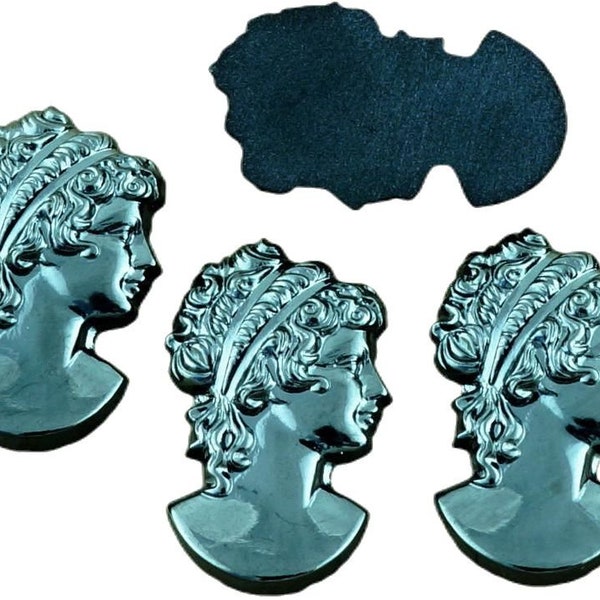 1pcs Camée Vintage Grec grec Femme Portrait Metallic Dark Silver Metallic Hematite tchèque en Verre Cabochon 25mm x 18mm