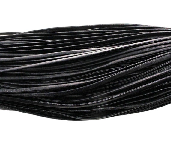 3m Black Pu Leather Ribbon Rope Flat Cord Bracelet Necklace - Main Image