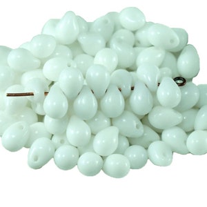 Opaque White Czech Glass Teardrop Tear Drop Beads 7mm x 5mm 50pcs