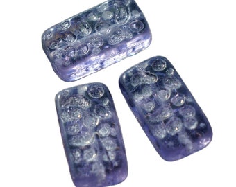 Purple Crystal Czech Glass Brick Flat Rectangle Beads Bohemian Carved 15mm x 8mm 10pcs