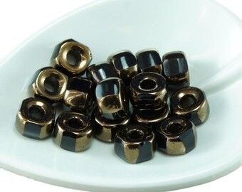 Large Bronze Black 4 Cut Faceted Large Hole Pony Round Halloween Czech Glass Beads 9mm 10pcs