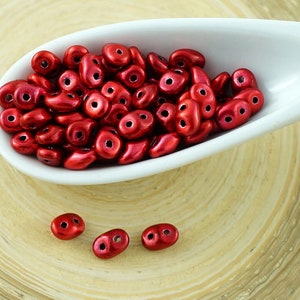 20g New Finish Metalust Superduo Czech Glass Seed Beads Two Hole Super Duo 2.5mm x 5mm Lipstick Red
