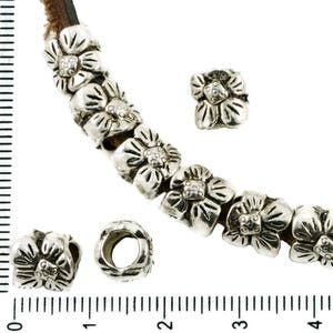 10pcs Antique Silver Tone Large Hole European Pandora Style Daisy Flower Tube Charms Beads 8mm