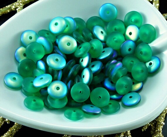 6pcs Matte Blue Opal Frosted Sea Glass Window Table Cut Flat Coin Wheel Czech...