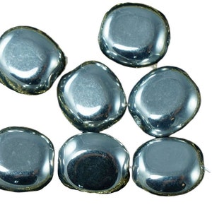 Opaque Silver Czech Glass Flat Oval Tablet Shape Beads 10mm x 9mm x 5mm 14pcs