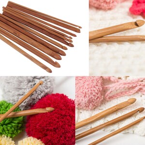 Natural Bamboo 12 Sizes Set Wooden Handle Crochet Hooks 3mm-10mm Knitting Tool Us Size 2.5-15 Diy Handcraft Needle Yarn Vegan Friendly