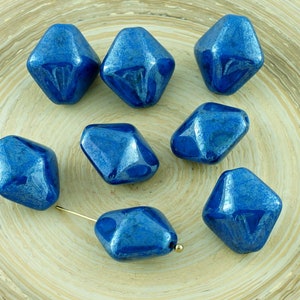 Luster Blue Czech Glass Rhombus Bicone Beads Bohemian 15mm x 10mm 4pcs image 2