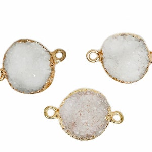 1pc White Crystal Gold Druzy Pendant Charm Gemstone Freeform Ice Quartz Agate Natural Gemstone Focal Connectors Bohemian Jewelry