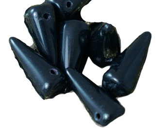 Jet Negro de Cristal checo Pico de Perlas de Cono Caída de Espina de 14mm x 6mm 14 unidades