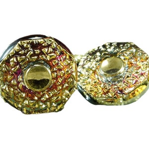 1pc Handmade Czech Glass Button Small Spotted Sun Flower Gold Dichroic Vitrail Size 8, 18mm