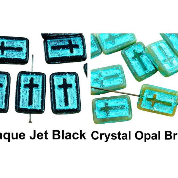 4pcs Turquoise Patine Laver Rectangle Plat de la Croix Chrétienne Chapelet Crucifix Halloween Verre tchèque Perles de 17mm