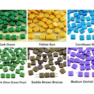 40pcs Gold Shine Matte Tile Czech Glass Beads 2 Two Hole Flat Square 6mm x 6mm