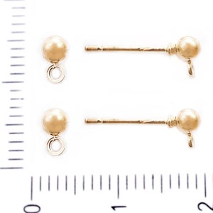 30pcs Gold Plated Earring Stud Post With Loop Without Back Metal Findings Wholesale Gauge 24 0.5mm Ball 3mm