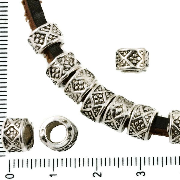 12pcs Argent Antique Ton Gros Trou du Tambour Européenne Pandora Style de Plaid Charmes de Perles de Bohème Métal Conclusions 8mm