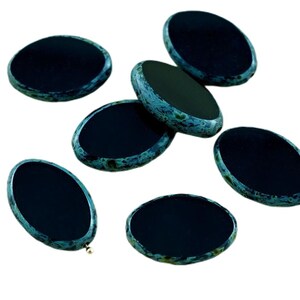 4pcs Picasso Opaque Black Large Flat Oval Window Table Cut Czech Glass Beads 20mm x 14mm