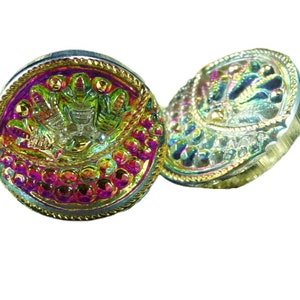 1pc Handmade Czech Glass Button Small Flower Eye Gold Volcano Size 8, 18mm