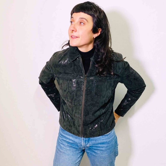 Vintage shiny snakeskin print leather jacket 90s